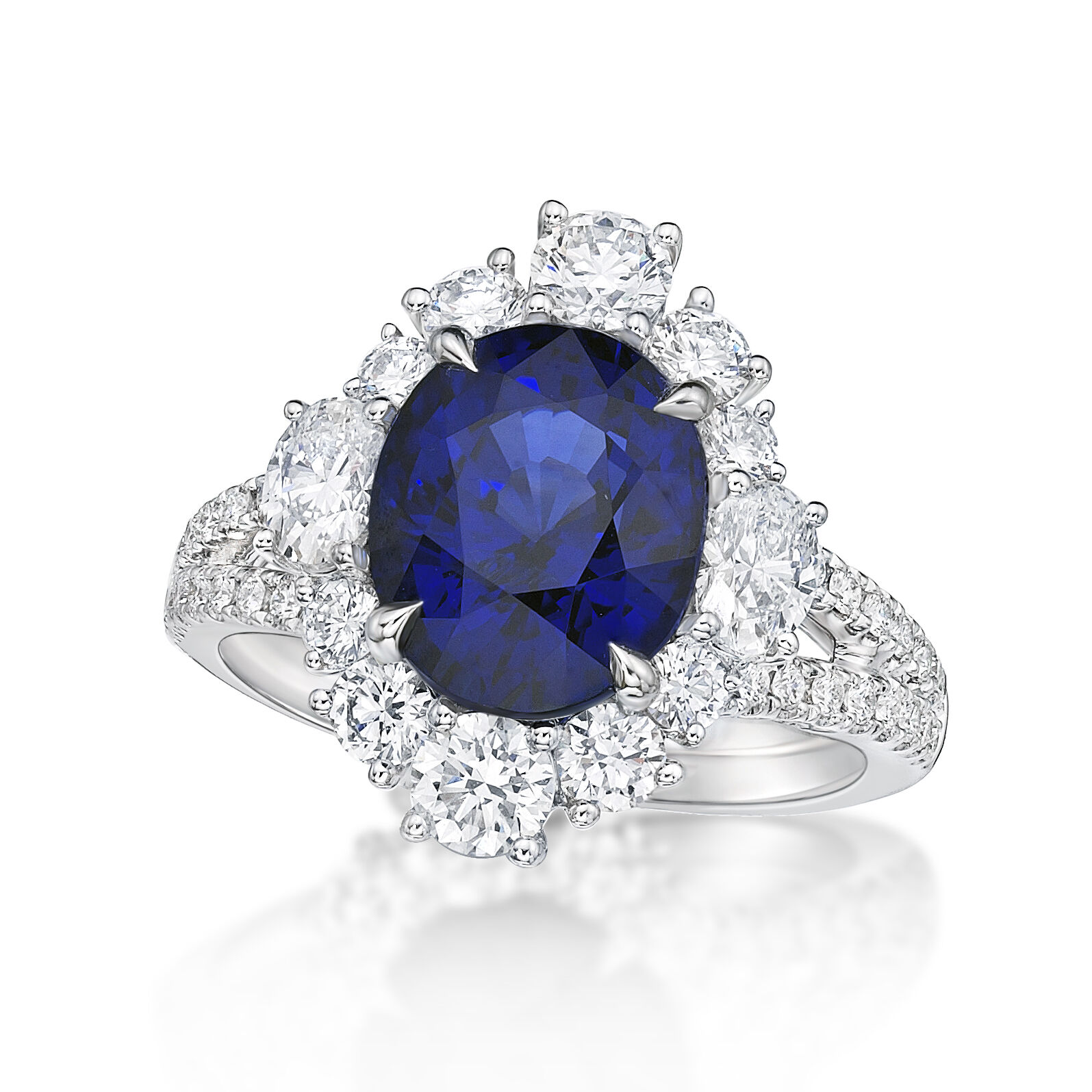 Halo diamond ring with sapphire accents clearance